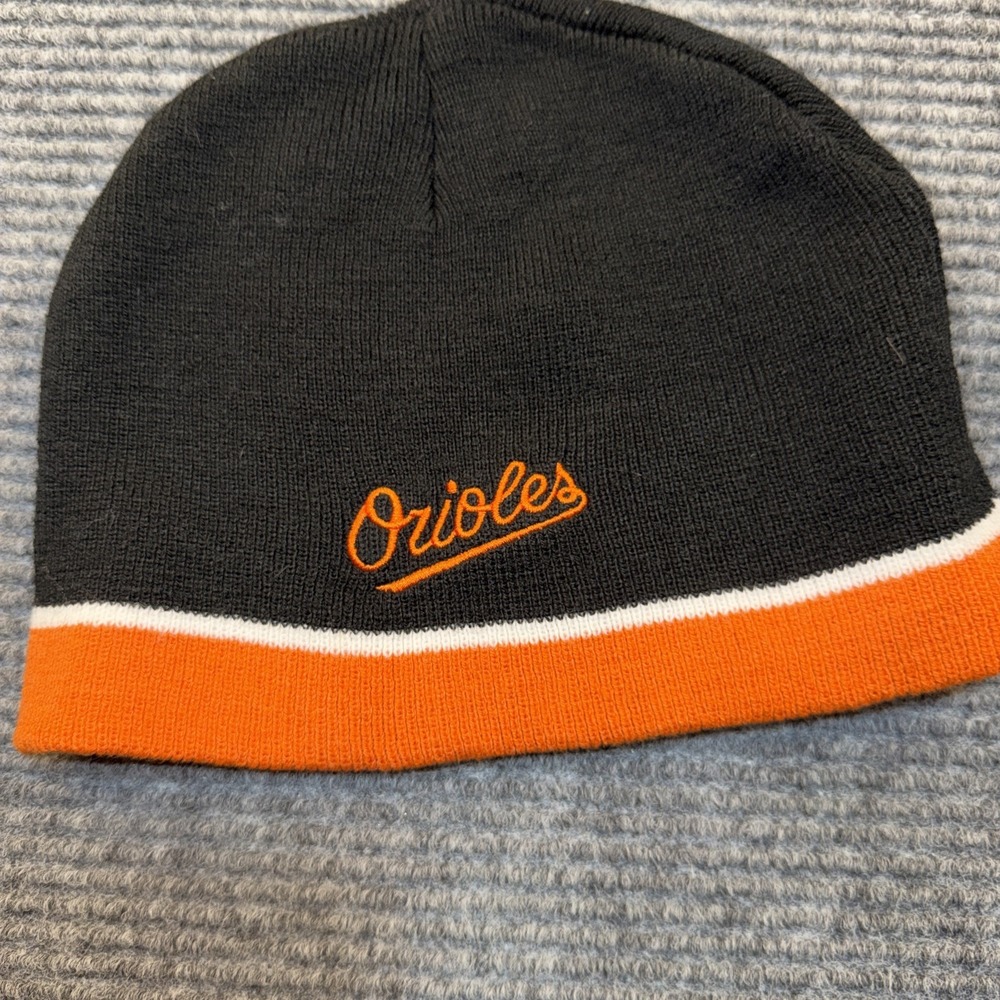 Baltimore Orioles One Size BD & A  Knit Beanie Hat Orange Black White Wordmark
